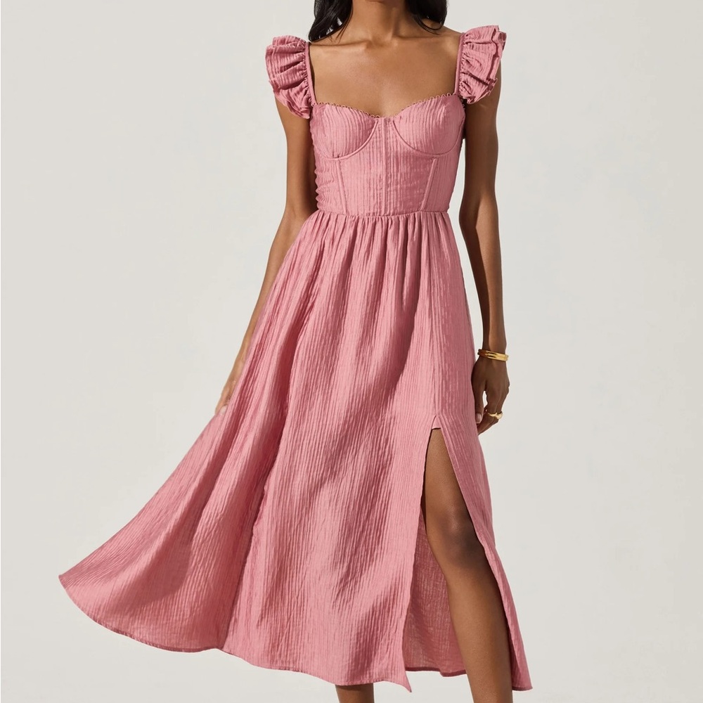 Astr Pink Midi Dress with Ruffle Sleeves